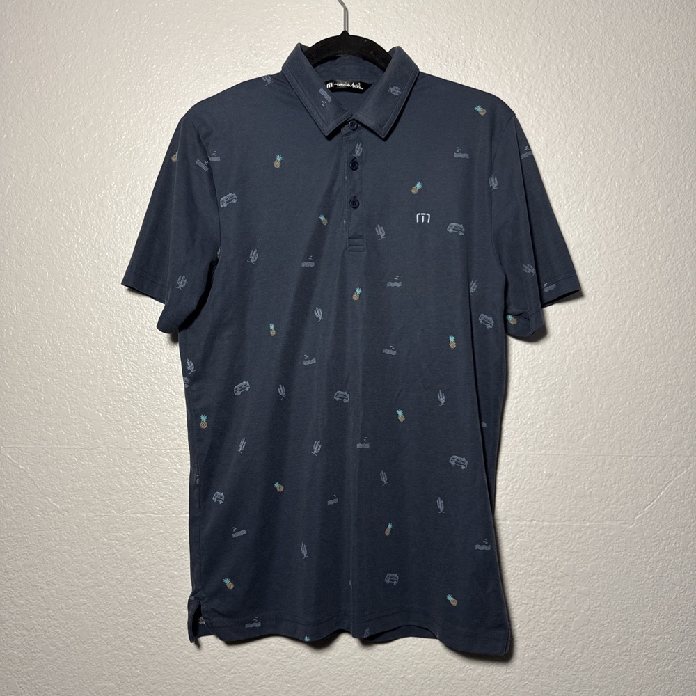 Travis Mathew‎ Happy Thoughts Mens Blue Golf Polo Pineapple Cactus Medium
